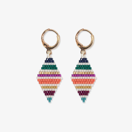 Carmen Mini Gold Hoop Horizontal Stripes Beaded Drop Earrings Muted