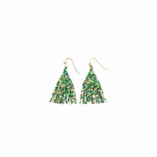 Cassie Confetti Fringe Earrings in Green + Gold