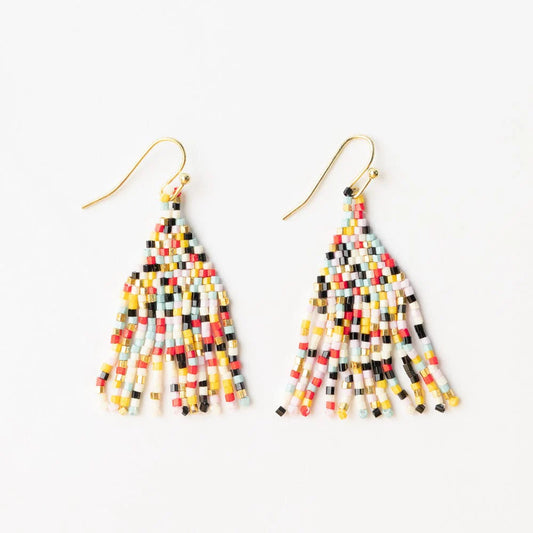 Cassie Confetti Fringe Earrings in Black + Lemon