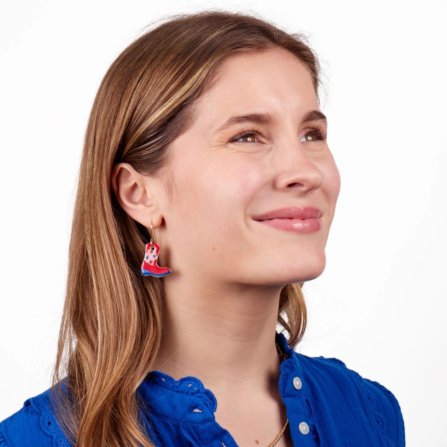 Danielle Cowgirl Boot Ceramic Earrings in Pink And Blue