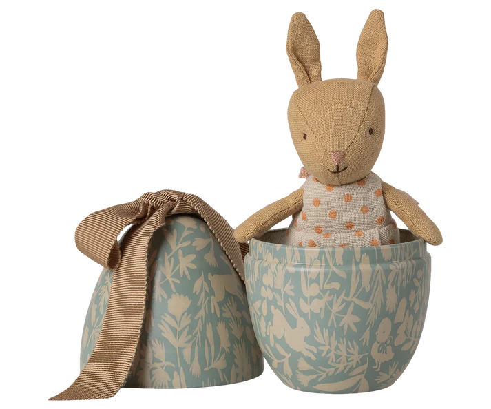 Easter Egg with Micro Rabbit in Dusty Blue