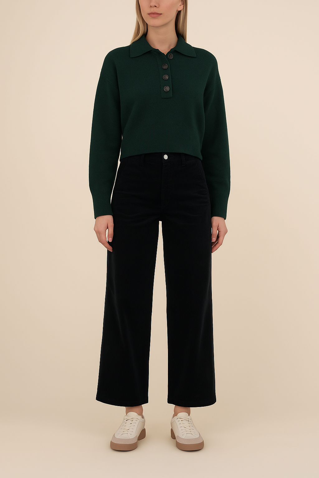 Lilia Button Front Sweater in Forest