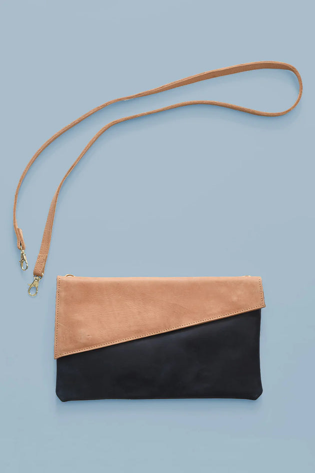 Convertible Crossbody & Clutch in Caramel + Ink Black (Ethiopia Collection)