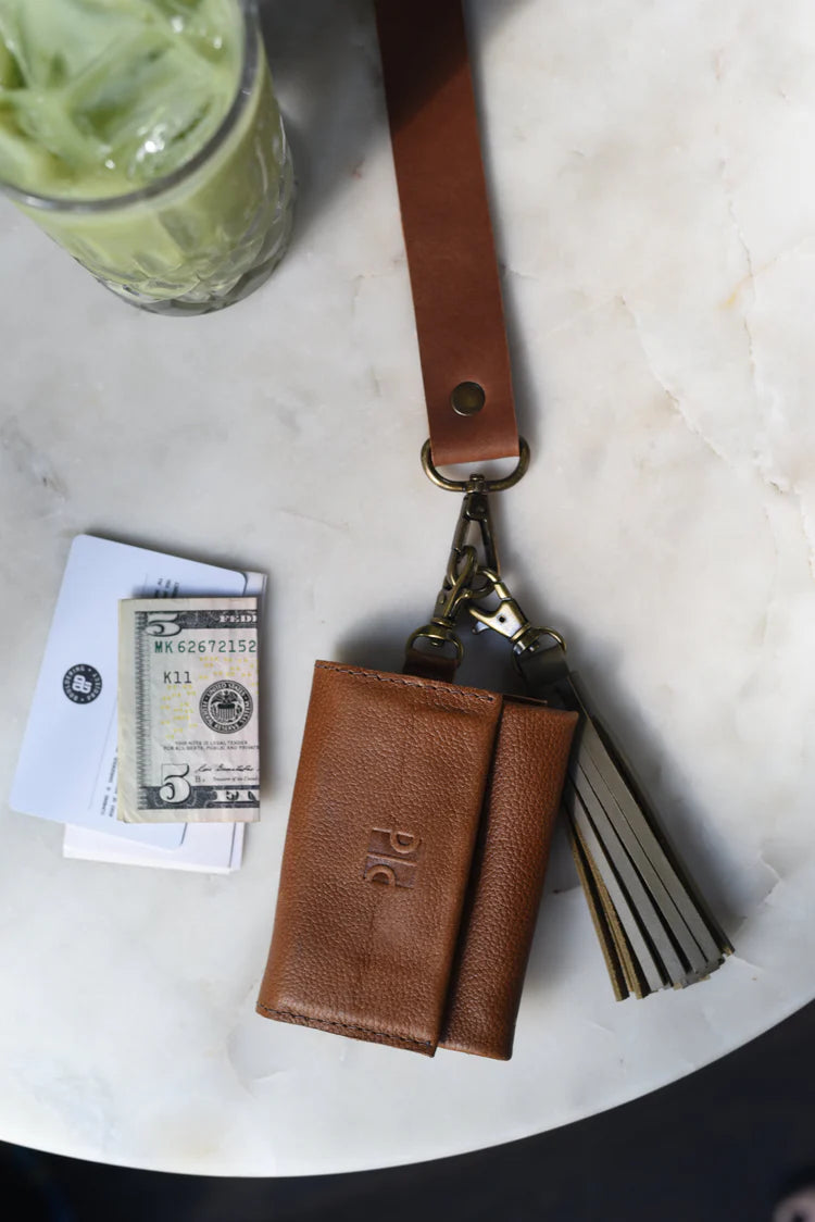 GR Mini Wallet Charm in Pebbled Cognac