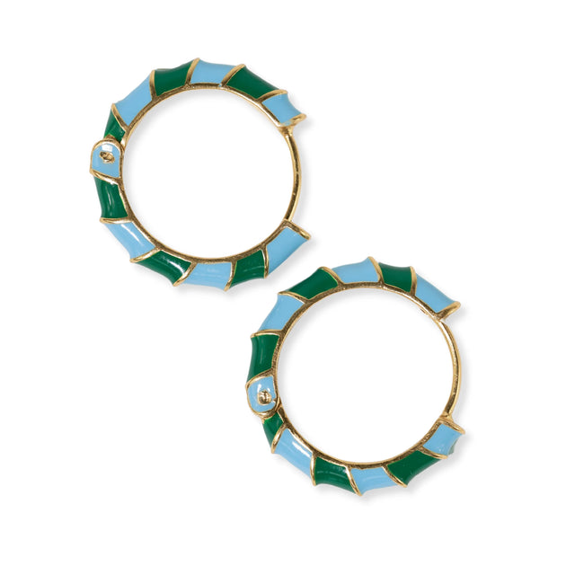 Pippa Twisted Colorblock Enamel Hoop Earrings Green/Light Blue