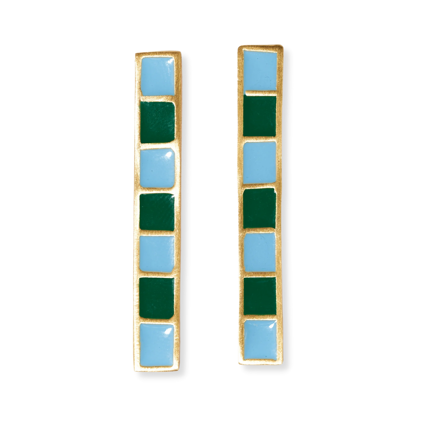 Adele Colorblock Enamel Bar Earrings Green/Light Blue