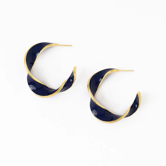 Vanessa Twisted Enamel Hoop in Navy
