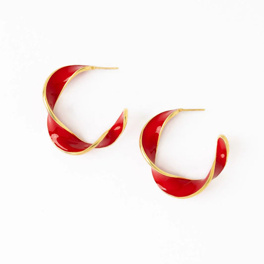 Vanessa Twisted Enamel Hoop in Red