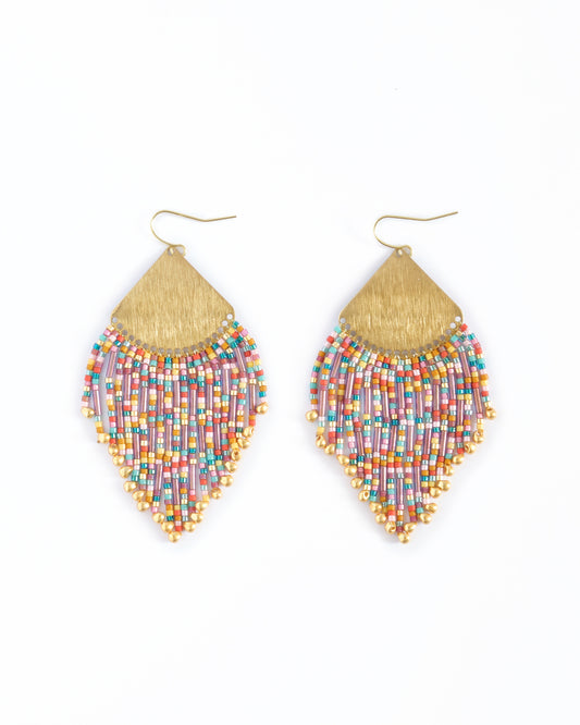 Confetti Fringe Earrings in Purple & Rust