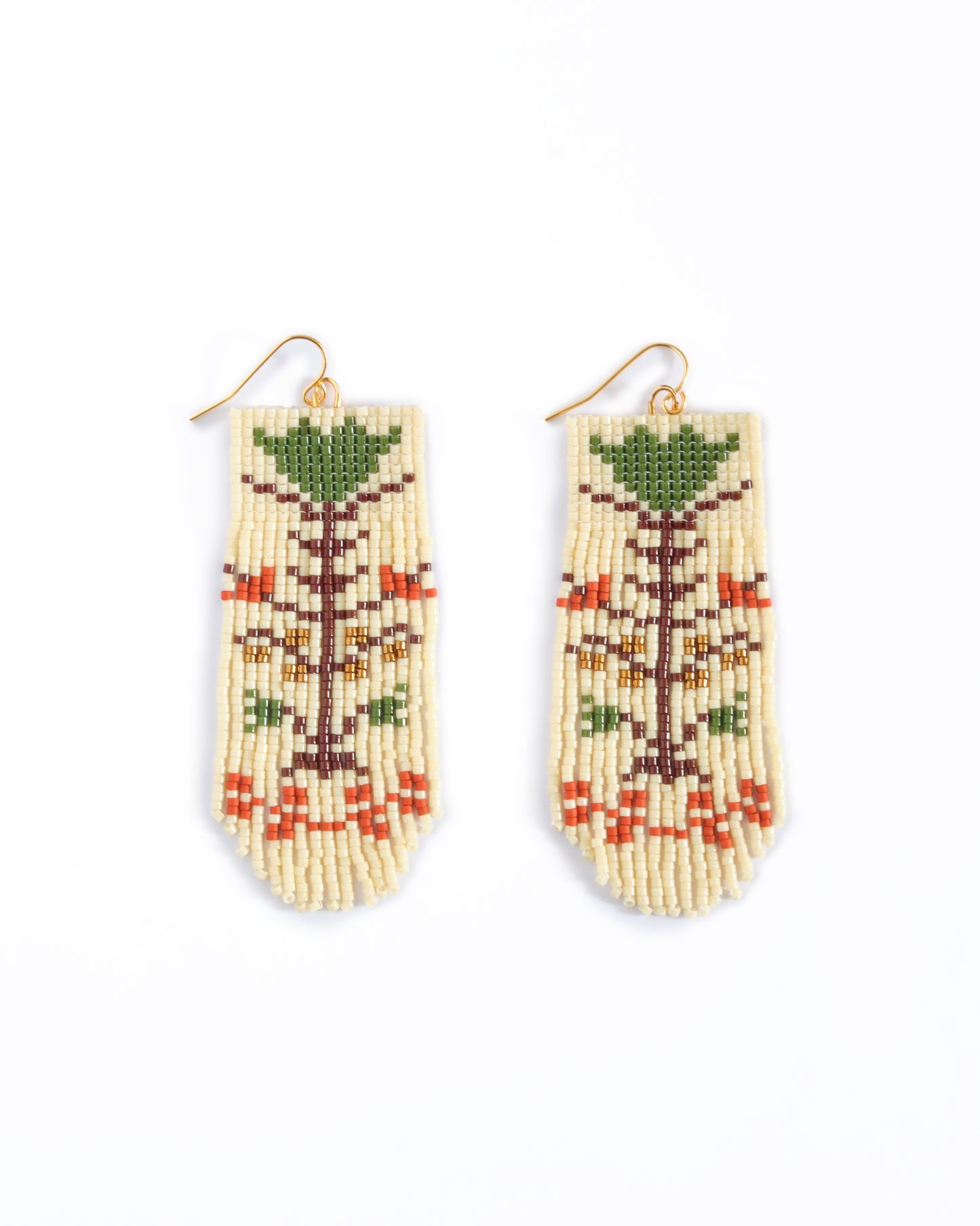 Vintage Flower Earrings in Cream & Green