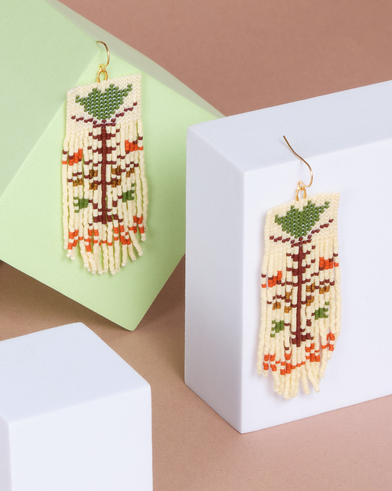 Vintage Flower Earrings in Cream & Green