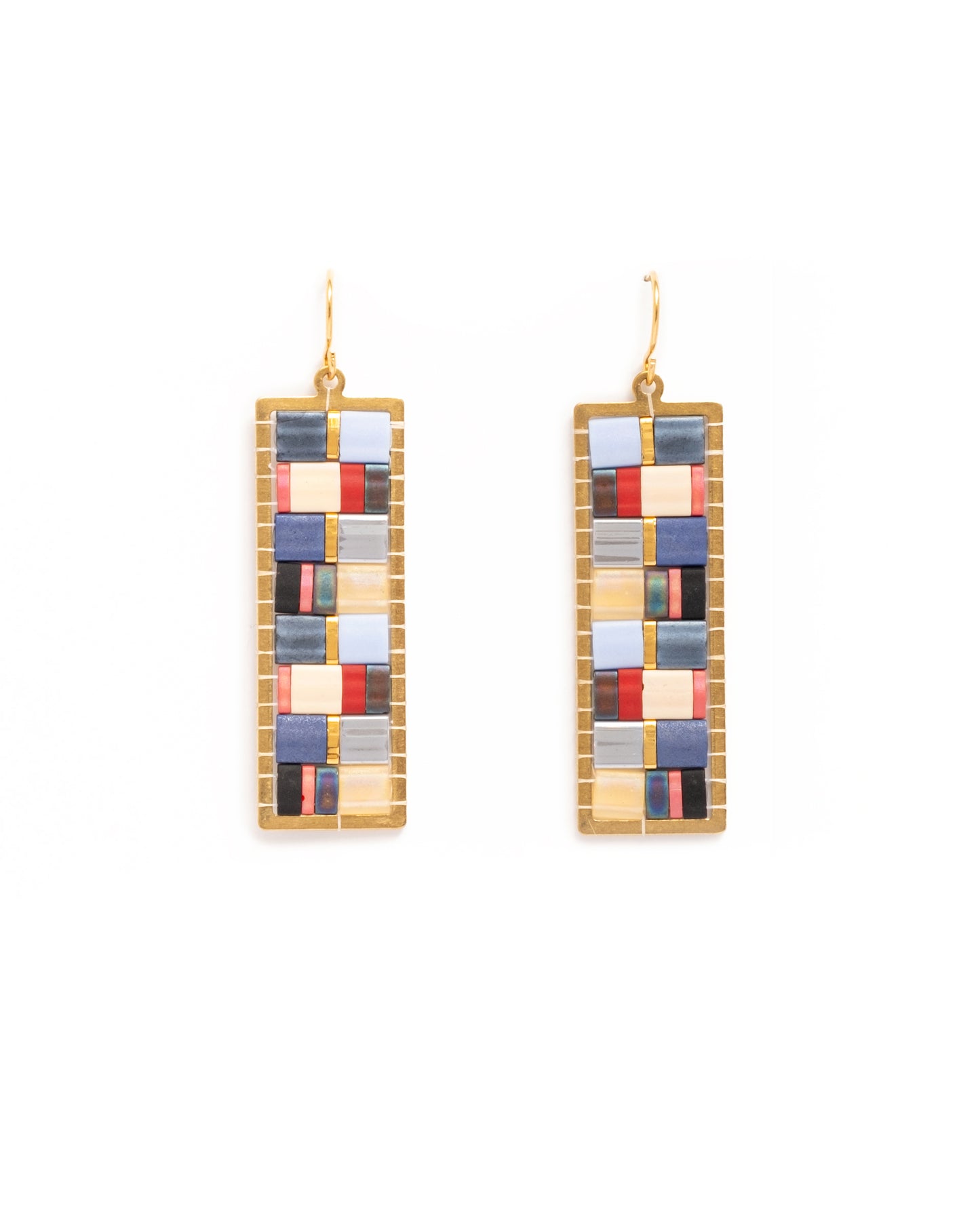 Mosaic Tila Earrings in Blue & Red