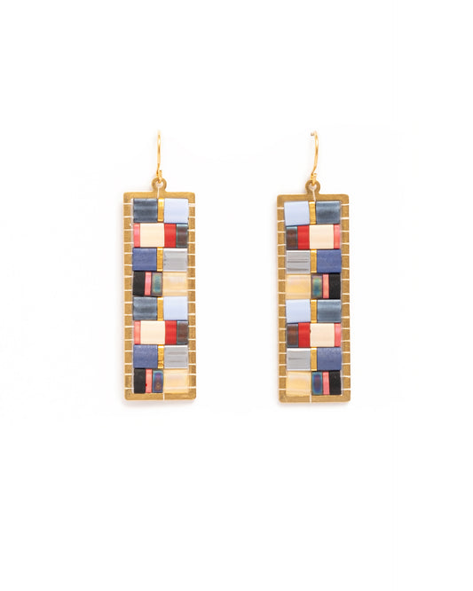 Mosaic Tila Earrings in Blue & Red