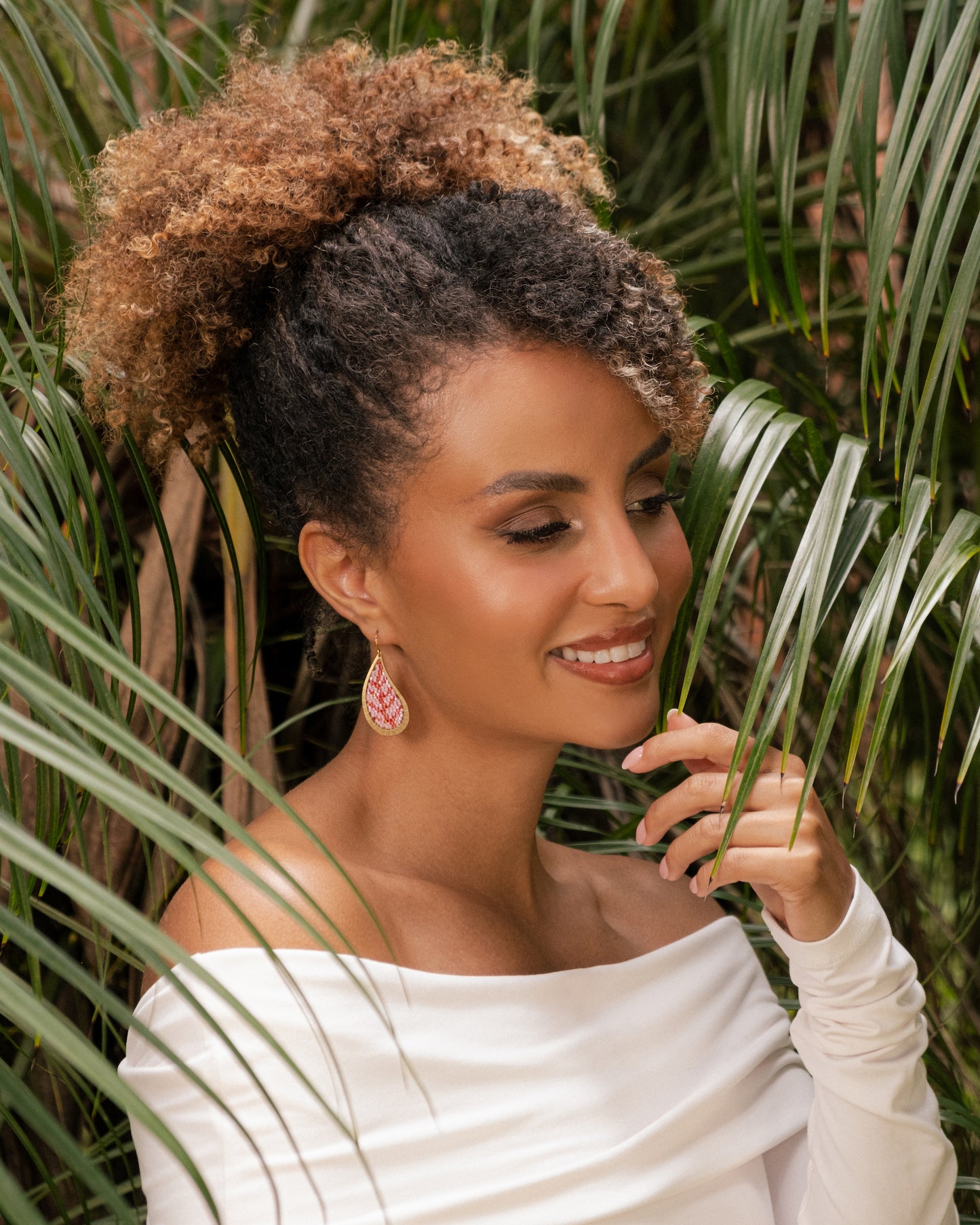 Brass Framed Leaf Earrings