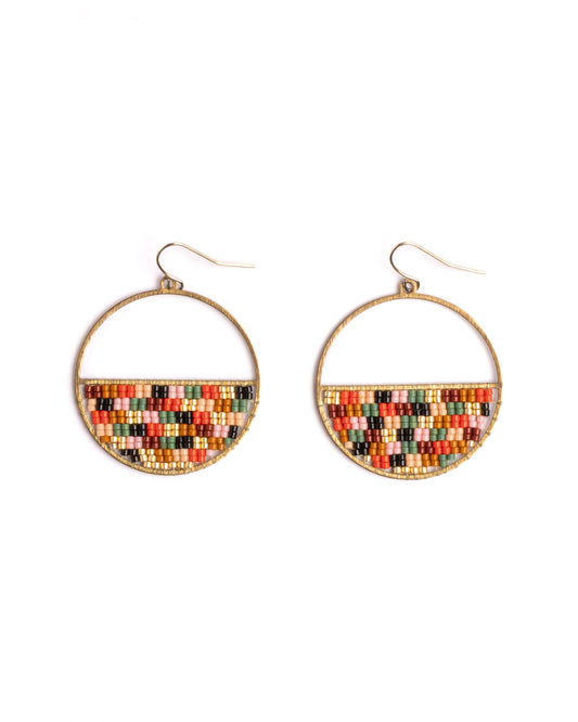 Beaded Handwoven Patchwork Circle Earrings