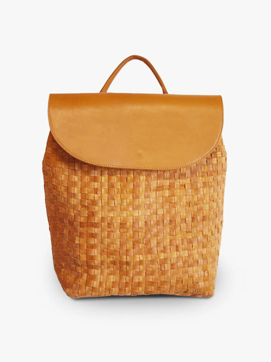 Elsa Basketweave Backpack in Cognac