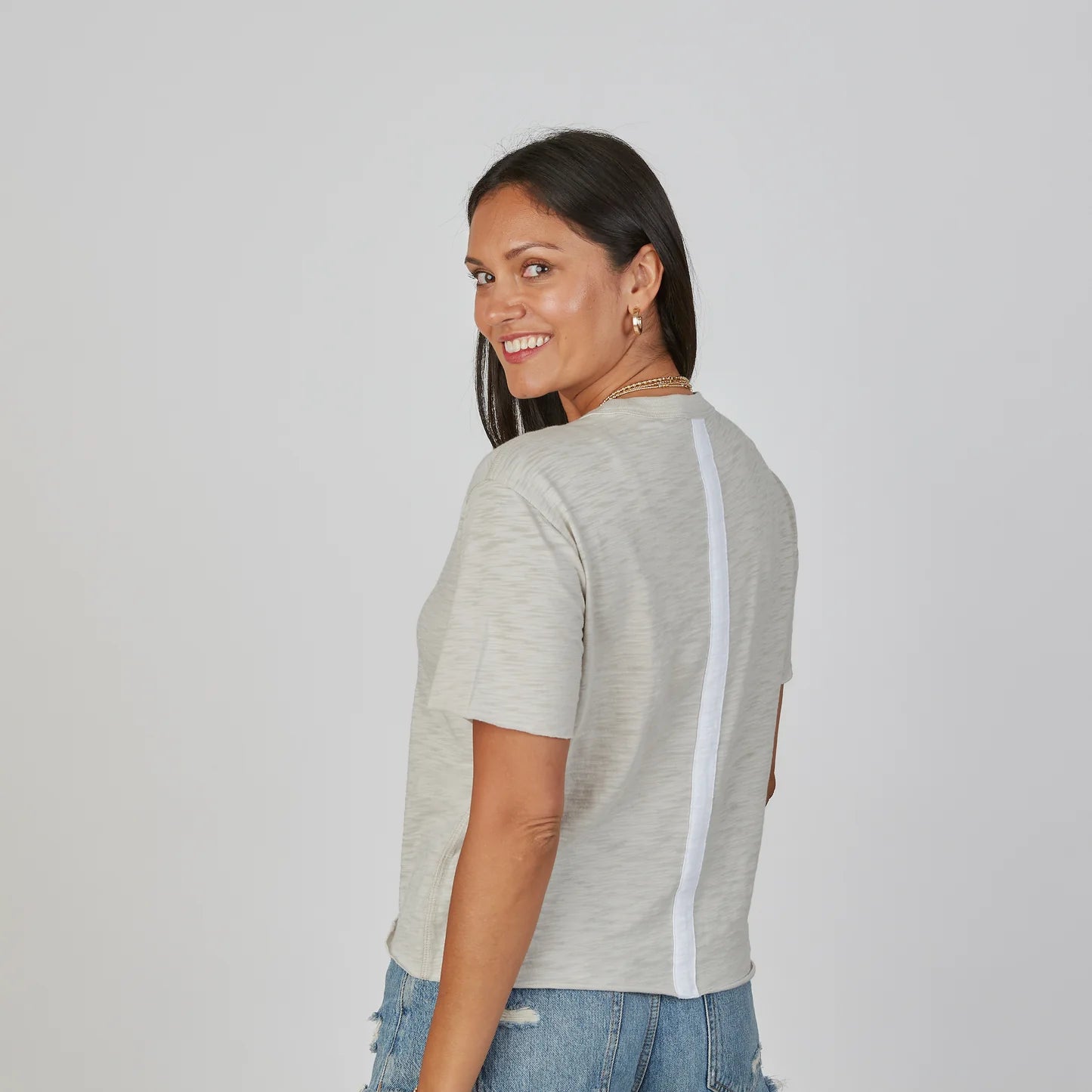 Relaxed Crew Tee in White & Oyster