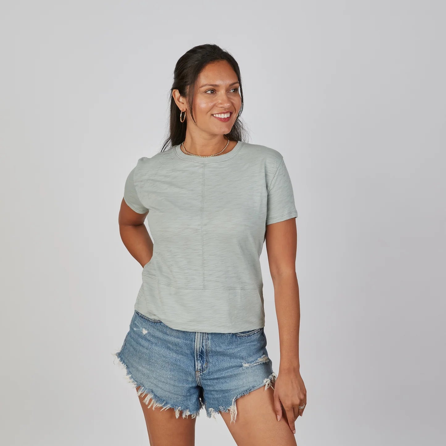 Celia Perfect Length Tee in Sea Glass Blue
