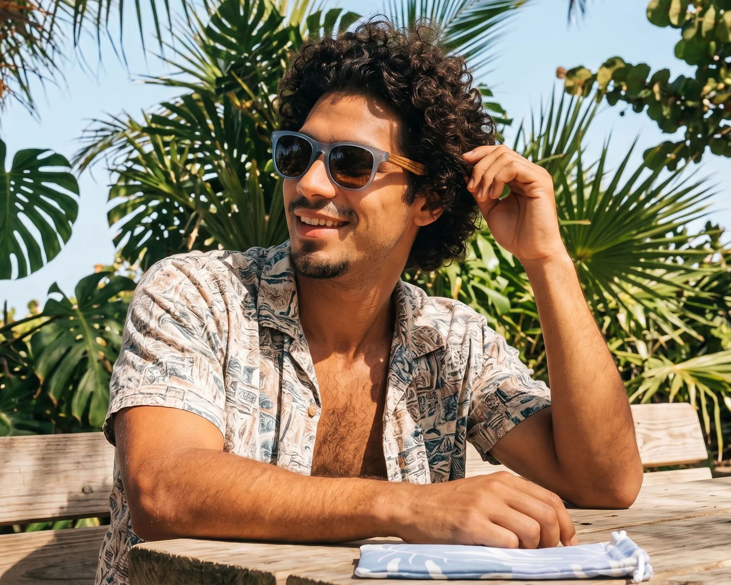 Grant Sunglasses in Matte Blue and Walnut Wood
