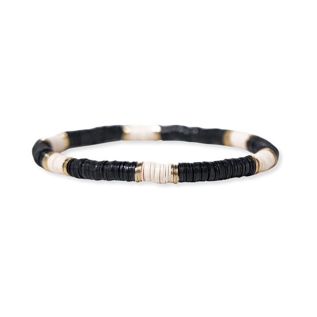 Grace Cream Stripes On Black Sequin Stretch Bracelet