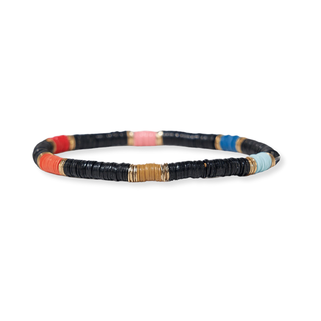 Grace Rainbow Stripes On Black Sequin Stretch Bracelet