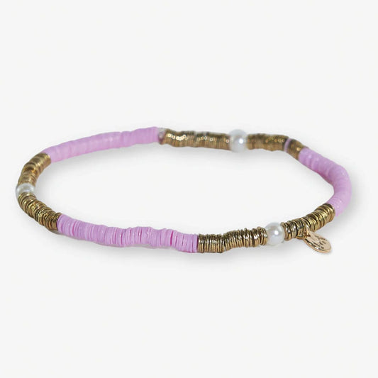Rory Solid Color With Gold And Pearls Small Sequin Stretch Bracelet Lilac