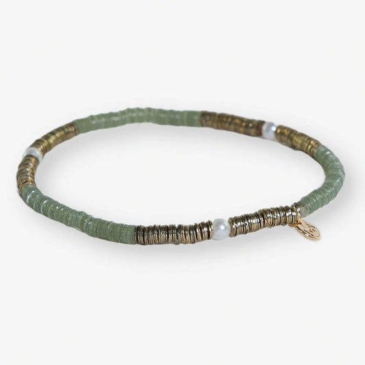 Rory Solid Color With Gold And Pearls Small Sequin Stretch Bracelet Blush Mint Green