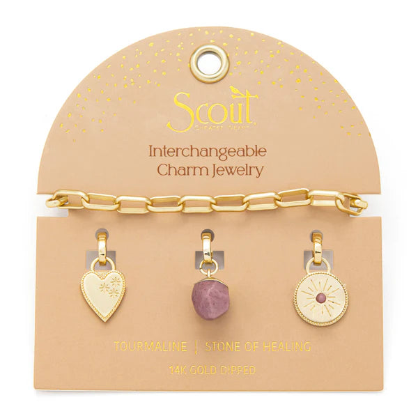 Interchangeable Charm Bracelet - Tourmaline/Healing/Gold