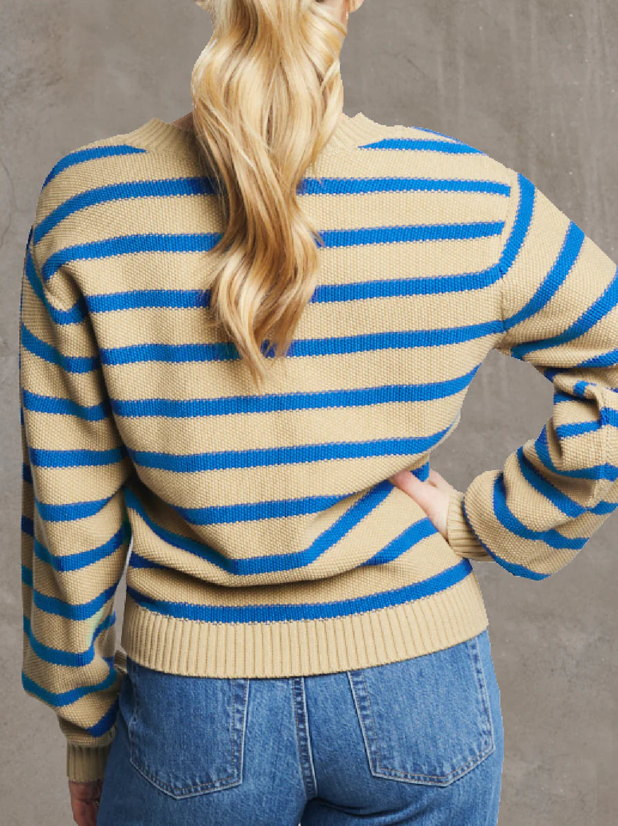 Haven Seed Stitch Sweater in Brown Sugar & Blue Stripe