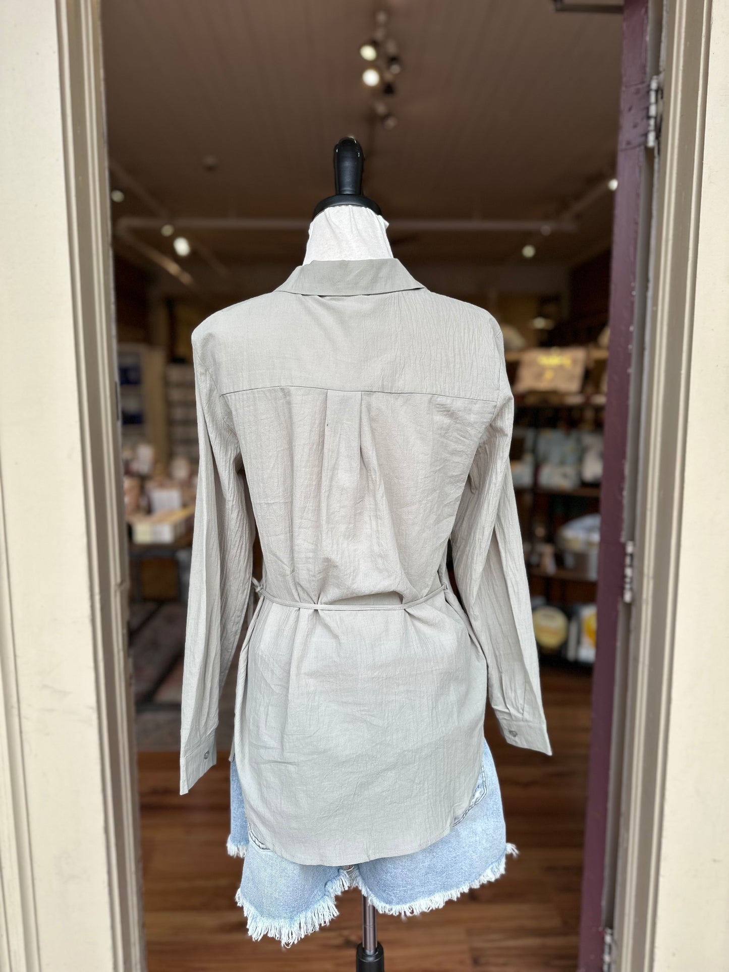 Cotton Surplice Shirt in Dry Thyme