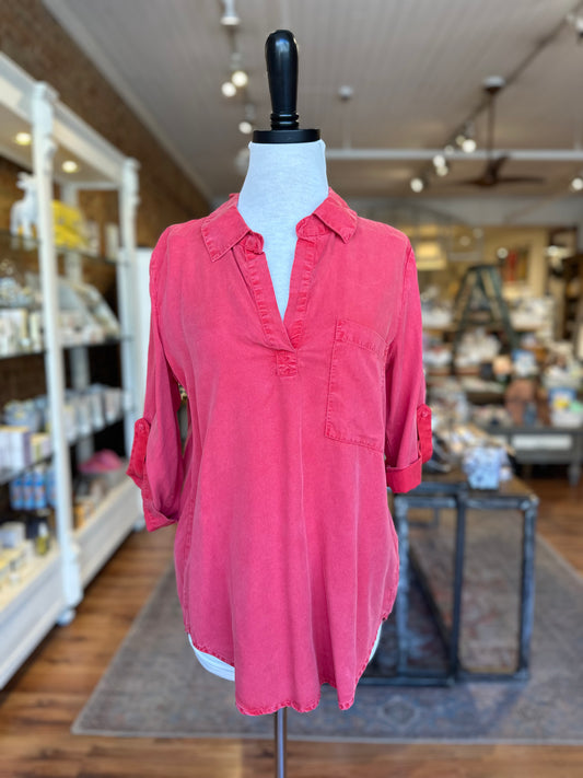 Roll Tab Patch Pocket Tunic in Glazed Cherry