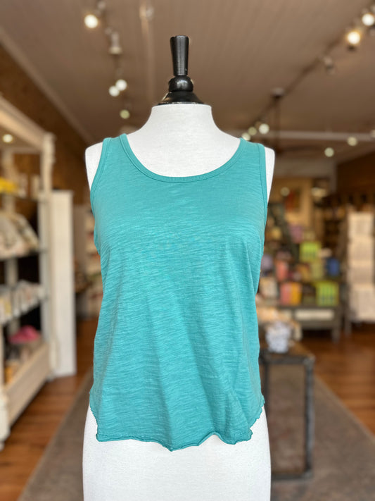 Curve Hem Slim Scoop Neck Tank in Open Water