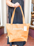 Zippered Leather Tote in Cognac (Ethiopia Collection)