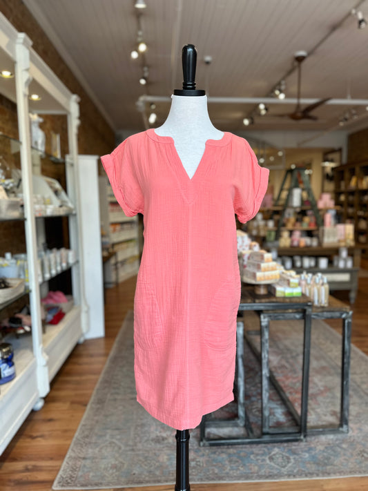 Dolman Sleeve Dress in Coral