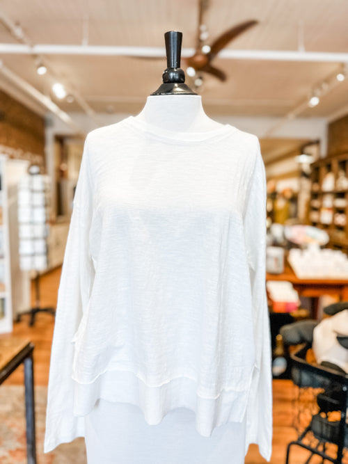 Long Sleeve Crewneck Boxy Top in White