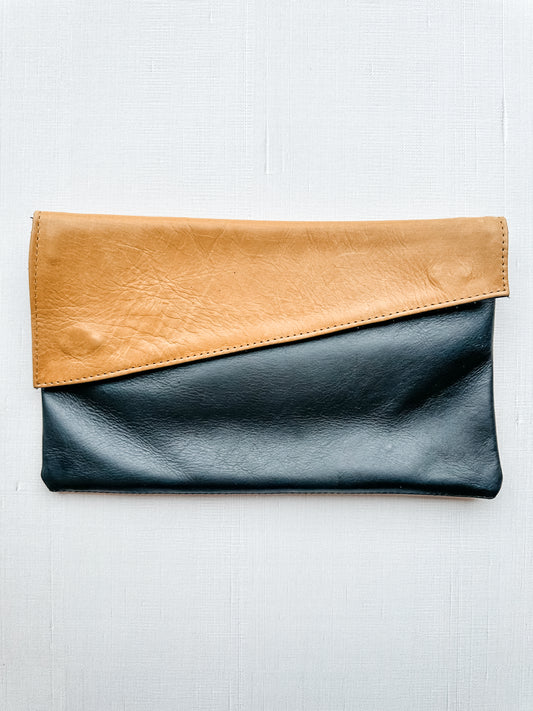GR Convertible Crossbody & Clutch in Caramel + Ink Black