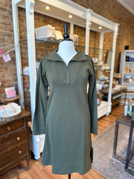 Half Zip Yoke Dress in True Olive