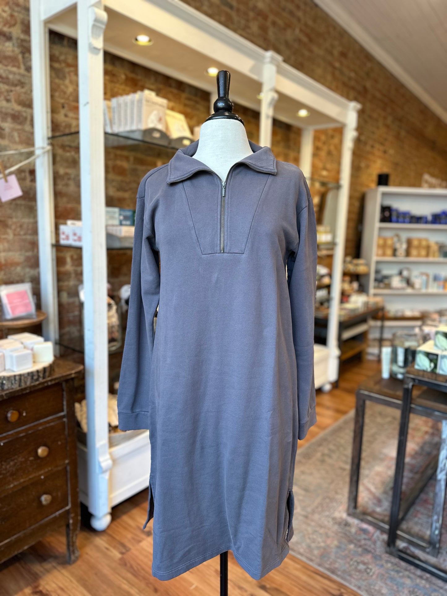 Half Zip Yoke Dress in Dark Pewter