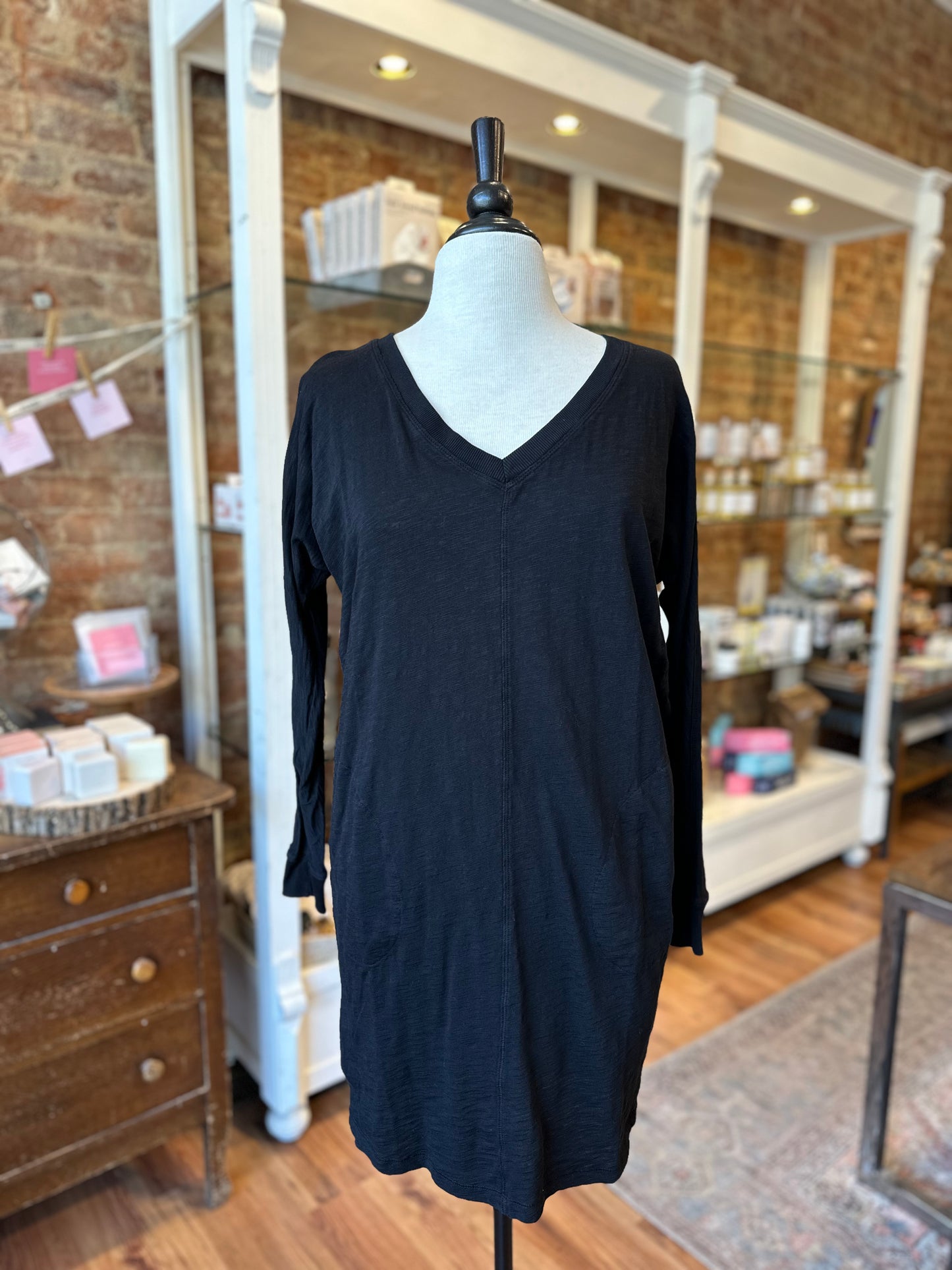 V-Neck Dolman Dress in Black