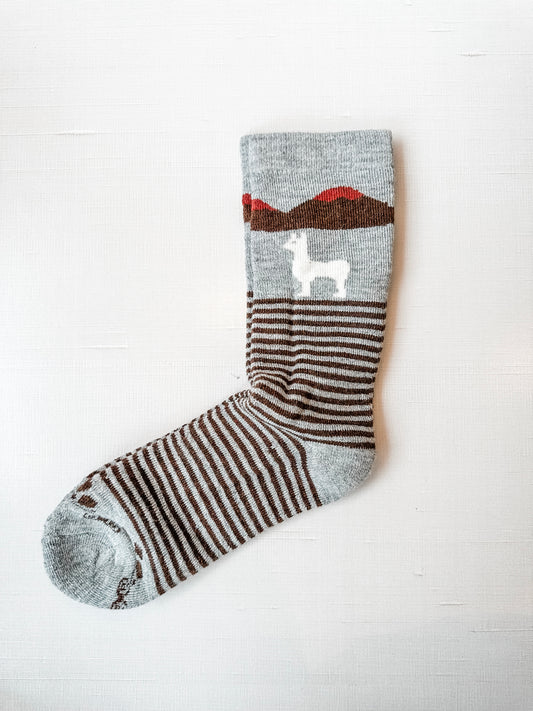 Alpaca Motif Socks in Grey