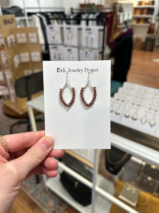 Silver Lotus Petal Earrings in Garnet