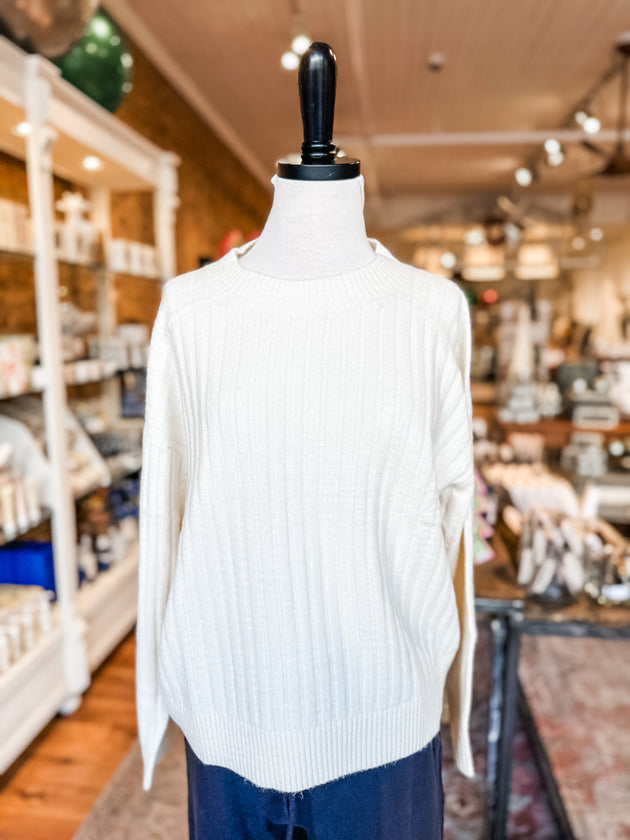 Long Sleeve Mock Neck Sweater in Off White