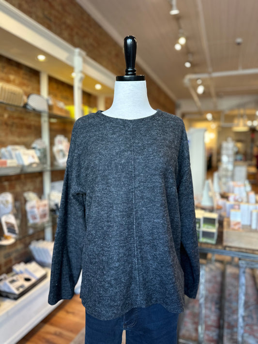 Brushed Front Join Stitch Long Sleeve Top in Black