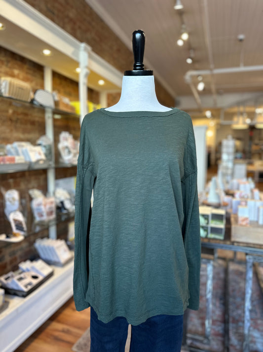 Long Sleeve Open Crew Long Tee in Everglade