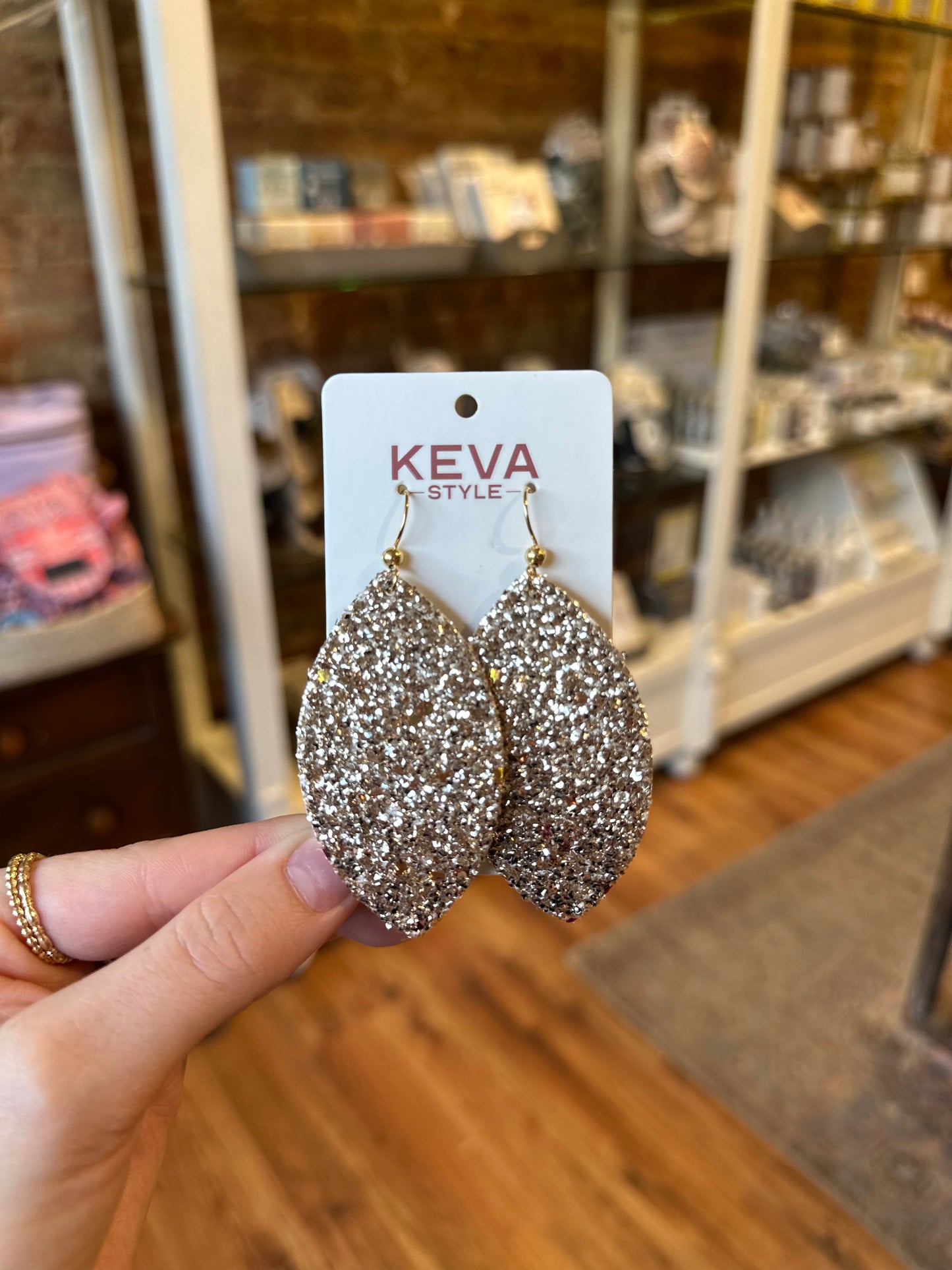 Gold Sparkle Leather Earrings - Large