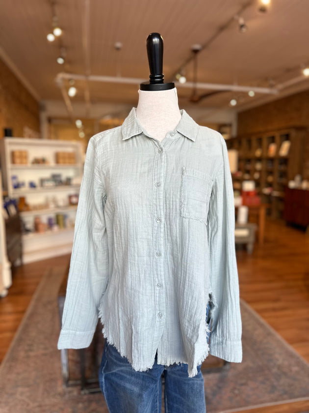 Long Sleeve Button Up Shirt in Silver Mist