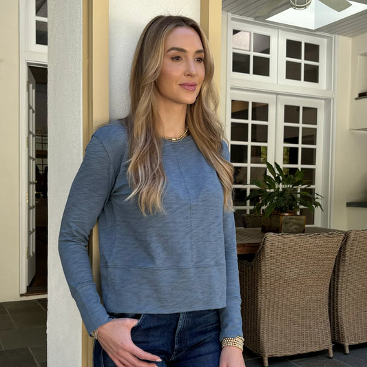 Celia Perfect Length Long Sleeve Tee in Slate Blue