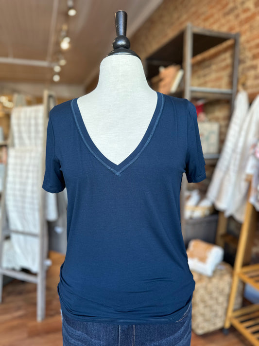 Ivette V-Neck Tee in Blue Pine