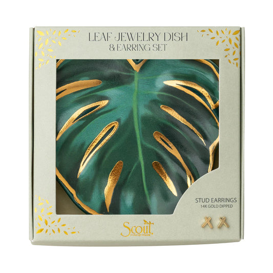 Jewelry Dish & Stud Earring Set - Leaf /Sage