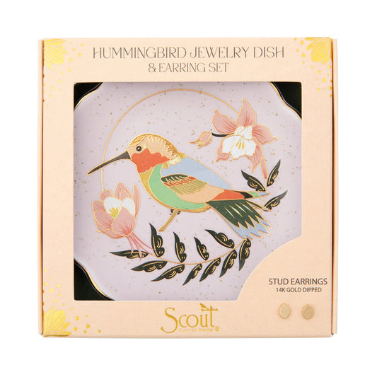 Jewelry Dish & Stud Ear Set - Hummingbird/Lavender